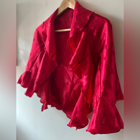 Heart Print Red Ruffled Handmade Open Top S-M - Picture 5 of 6